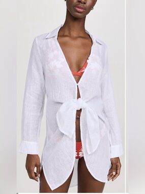 PQ Swim Millie White Sheer Tie-Front Beach Cover-Up NWT size M/L